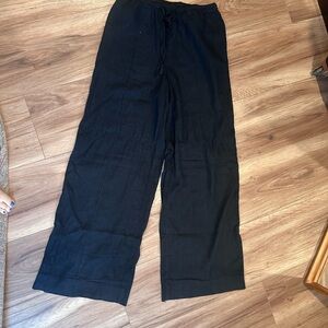 Women’s  Black Drawstring Linen-Blend Pants